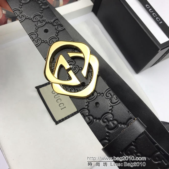 GUCCI古馳 官網經典款 原單品質 義大利單層樹膏皮壓花 專櫃對版 403944 雙層菱形扣 男士皮帶  xfp1462